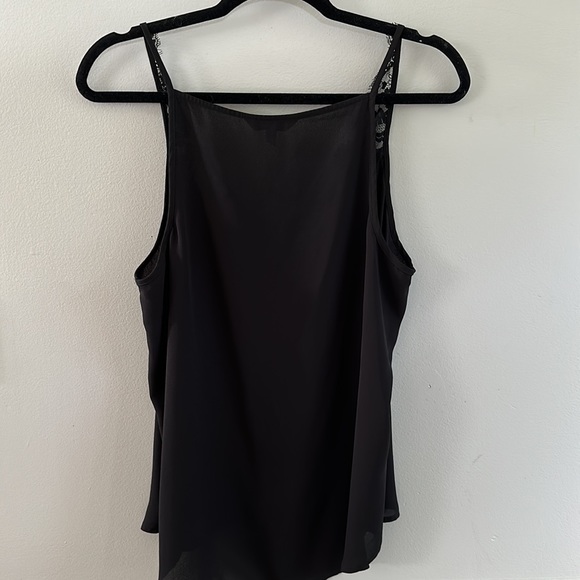 Black Express sheer tank top with lace trim on the front. - Picture 3 of 3